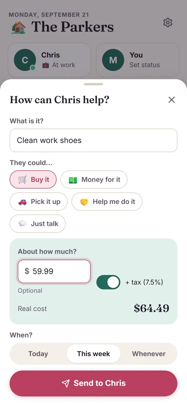 Choosing how your partner can help, with price and urgency